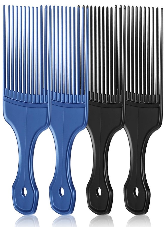 KFHENSOMR 4Pcs Afro Pick Comb, Plastic Afro Picks for Men, Blue & Black - Image 1