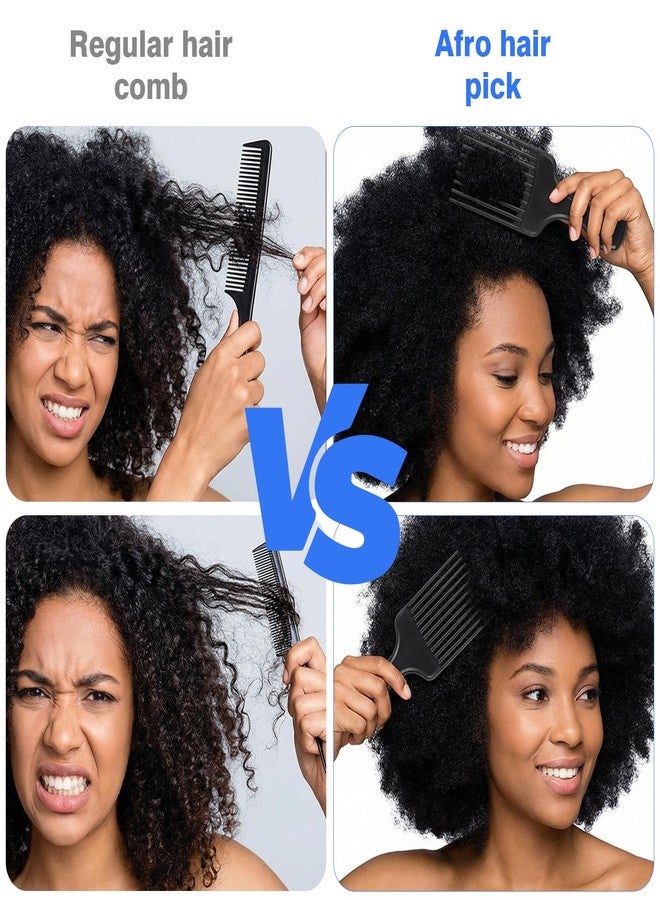 KFHENSOMR 4Pcs Afro Pick Comb, Plastic Afro Picks for Men, Blue & Black - Image 4