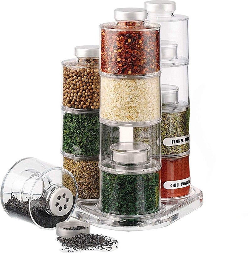 Ritmo Spice Tower Acrylic Stacking Bottle with Sifter Lid Transparent Carousel Spice Tower Organizer Use for Kitchen Spice Storage Seasoning Dried Herbs Jar Container - Image 3