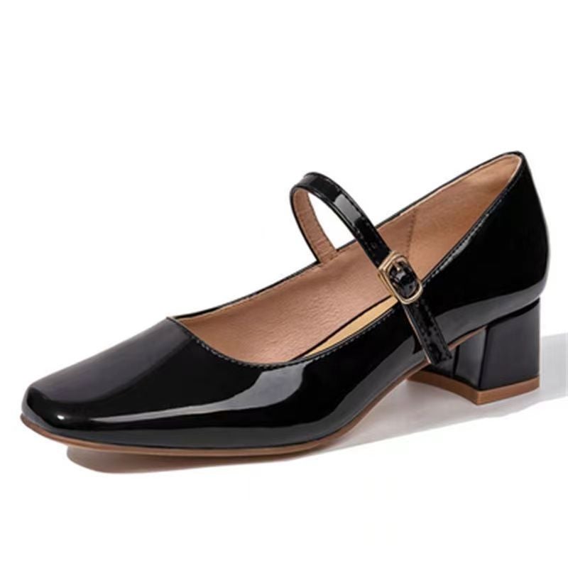 Large Size Mary Jane Shoes, Popular Style, Thick Heel, Retro Square Toe Women'S Shoes, Fashionable Temperament, Medium Heel, Simple Shoes - Image 1