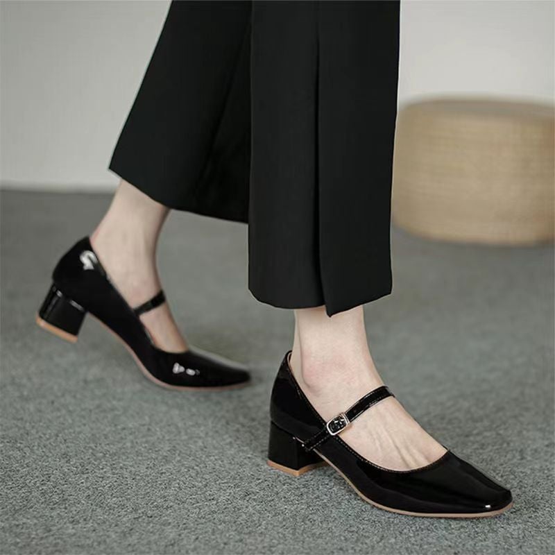 Large Size Mary Jane Shoes, Popular Style, Thick Heel, Retro Square Toe Women'S Shoes, Fashionable Temperament, Medium Heel, Simple Shoes - Image 5