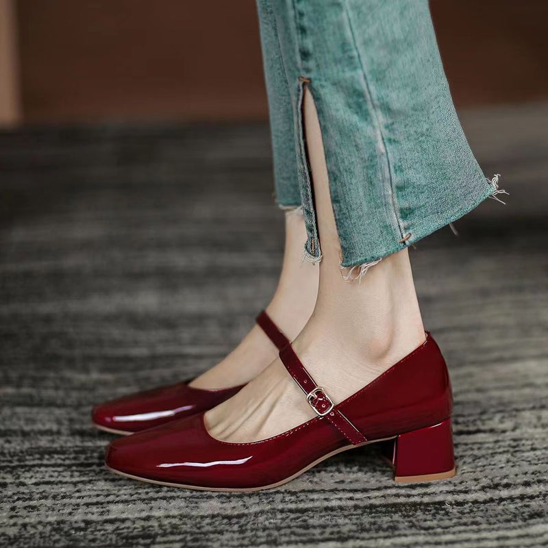 Large Size Mary Jane Shoes, Popular Style, Thick Heel, Retro Square Toe Women'S Shoes, Fashionable Temperament, Medium Heel, Simple Shoes - Image 2