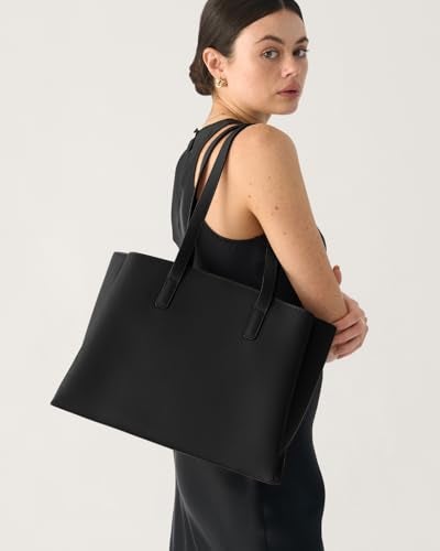 Apryl Work Tote Bags for Women 14 Inch - Work Bag Laptop Bag with Zip Compartments - Large PU Leather Office Purse Computer Briefcase - Black - Image 2