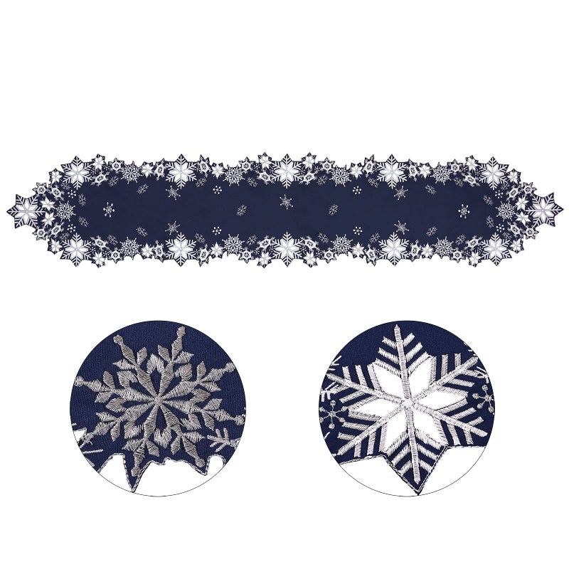 Simhomsen Embroidered Snowflakes Table Runners for Christmas Holiday and Winter (Navy  14 - Image 5
