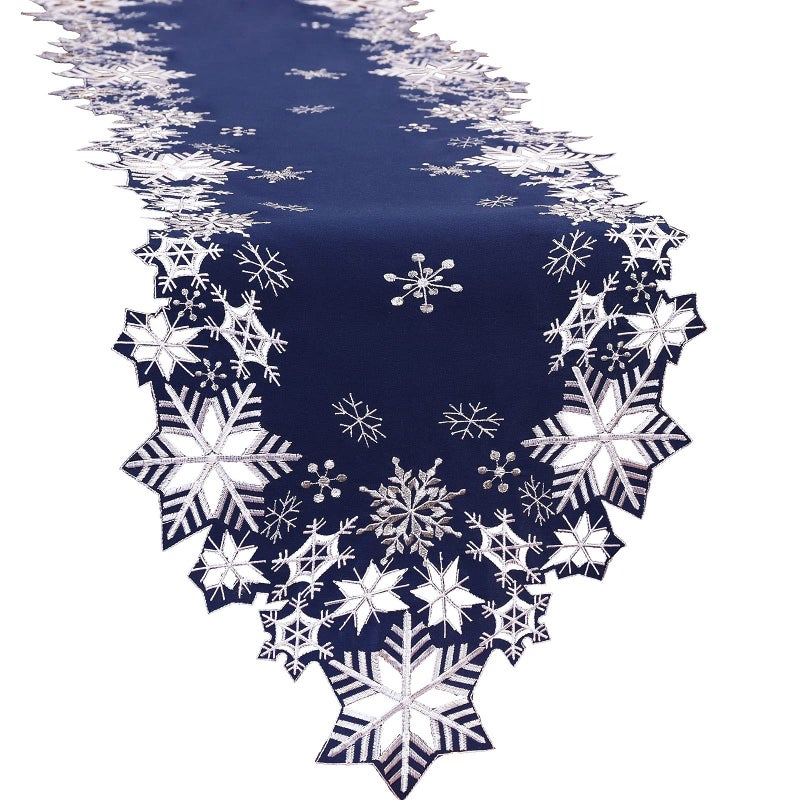 Simhomsen Embroidered Snowflakes Table Runners for Christmas Holiday and Winter (Navy  14 - Image 1