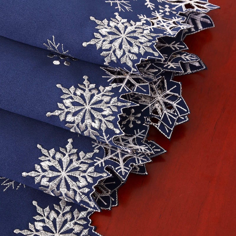 Simhomsen Embroidered Snowflakes Table Runners for Christmas Holiday and Winter (Navy  14 - Image 3
