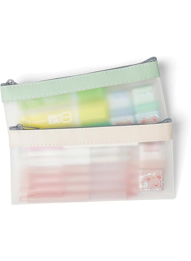 Generic 2 Pack Pencil Case Zipper Pencil Pouch, Multifunctional Clear Pen Bag Organizer Stationery Storage Bag for Office Supplies Cosmetics Makeup Travel Accessories