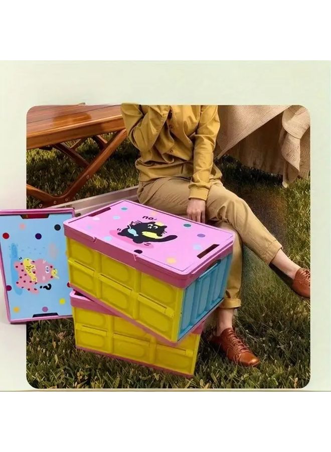 Blue Polka Dot Cat Portable Foldable Storage Box for Car Trunk Camping and Home Organizer - Image 1