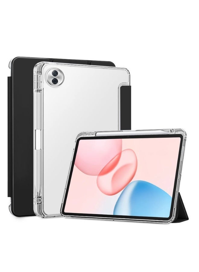 Case Compatible with Honor Pad 10 12.1 inch 2025,Smart Slim Trifold Stand Auto Sleep/Wake Cover with Pencil Holder, Clear Transparent Back Shell
