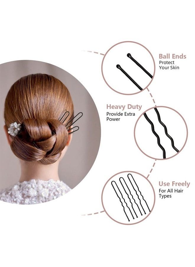 100 PCS 2.0" Small Heavy Duty Crinkled Hair Pins,Bobby Pins,For Buns Updo,With 2 Storage Boxes