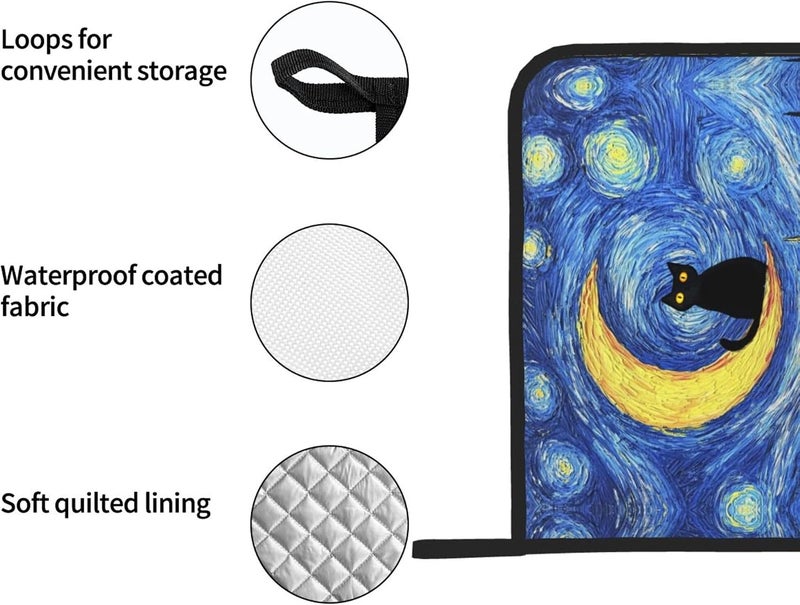 GTEVUTS 2 Pack Starry Night Cats Pot Holders,Heat Resistant Countertop Hot Pads with Hanging Loops,Cute Cats Potholder Set for Kitchen Baking Chef Barbeque,Square,8X8 inch - Image 5