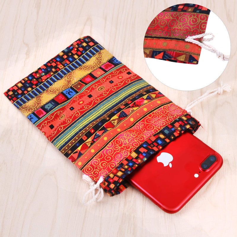 PINOWU Ethnic Style Drawstring Gift Bag 5x7 Cotton Reusable Pouches (12pcs) Jewelry Coin Pouches Biodegradable Eco-Friendly Sachet Bags for Candy Wedding Party Valentine Favors - Image 4