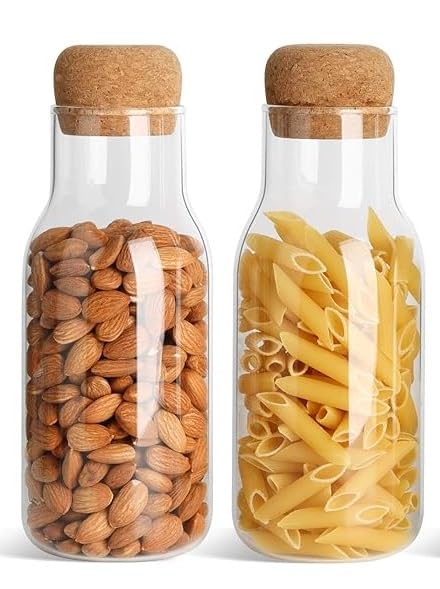 BLISS START Glass Carafe with Cork Stopper - 600ML Beverage Pitcher for Hot & Cold Water, Tea, Coffee, Iced Tea, Milk Storage Bottle, Juice, Wine - Perfect Drink Server for Home & Kitchen (Pack of 2) - Image 1