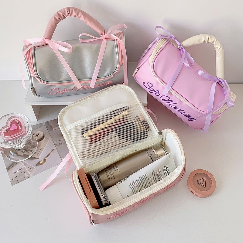 Hisocute Ins Style Large Capacity PU Pencil Case & Travel Toiletry Bag, Multi-Purpose Storage Organizer for Students, High-Capacity Handbag with Handle - Image 5