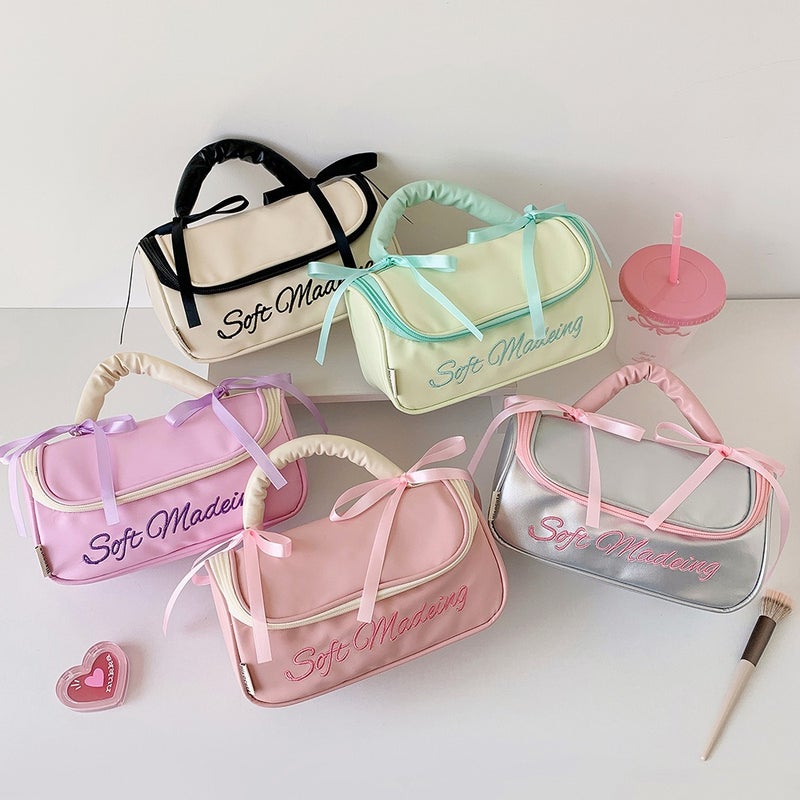 Hisocute Ins Style Large Capacity PU Pencil Case & Travel Toiletry Bag, Multi-Purpose Storage Organizer for Students, High-Capacity Handbag with Handle - Image 3