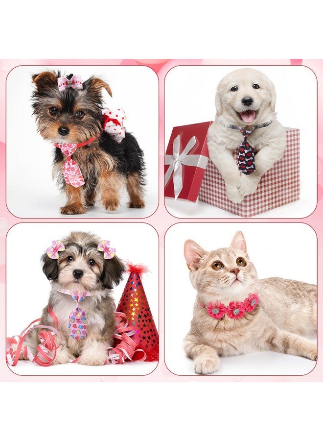 Reginary 70 Pcs Valentine‘s Day Dog Bow Ties Pet Cat Dog Collars Neckties Set Adjustable Puppy Neck Tie Holiday Flower Heart Butterfly Rhinestone Dog Bows Grooming Accessories for Puppy Cat Supplies - Image 5