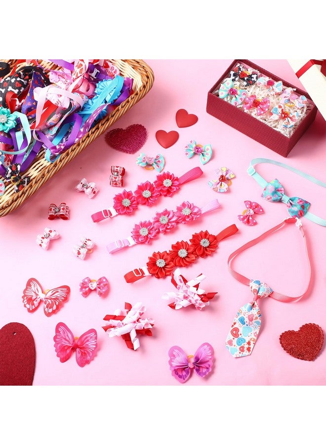 Reginary 70 Pcs Valentine‘s Day Dog Bow Ties Pet Cat Dog Collars Neckties Set Adjustable Puppy Neck Tie Holiday Flower Heart Butterfly Rhinestone Dog Bows Grooming Accessories for Puppy Cat Supplies - Image 2