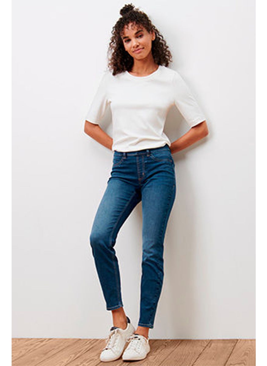 Tchibo - Women Skinny Fit High Rise Straight Leg Washed Jeans, Blue - Image 1