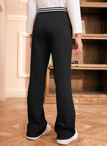 blibean Teen Girls Flare Pants Big Kid Fall Bell Bottom Leggings Solid Casual School Uniform Elastic High Waist Pant Spring Formal Wide Leg Legging with Pockets Size 12-13 Year Old Black - Image 3