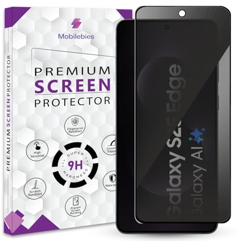 Mobilebies® Premium Privacy Tempered Glass Screen Protector for Samsung Galaxy S25 Edge (6.7 Inch, Pack of 1) Anti-Spy/Anti-Peeping Tempered 9H Hardness Screen Guard with Installation Kit & Guide - Image 1