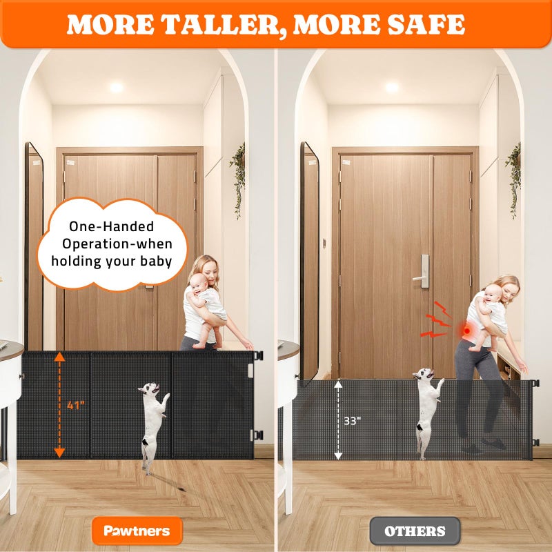 Pawtners Retractable Baby Gates Extra Wide, 41" Tall Extends up to 200" Wide, Dog Gate Indoor for Stairs, Pet Gate with Support Rods for Doorways Hallways Garage Indoor & Outdoor-Black - Image 2