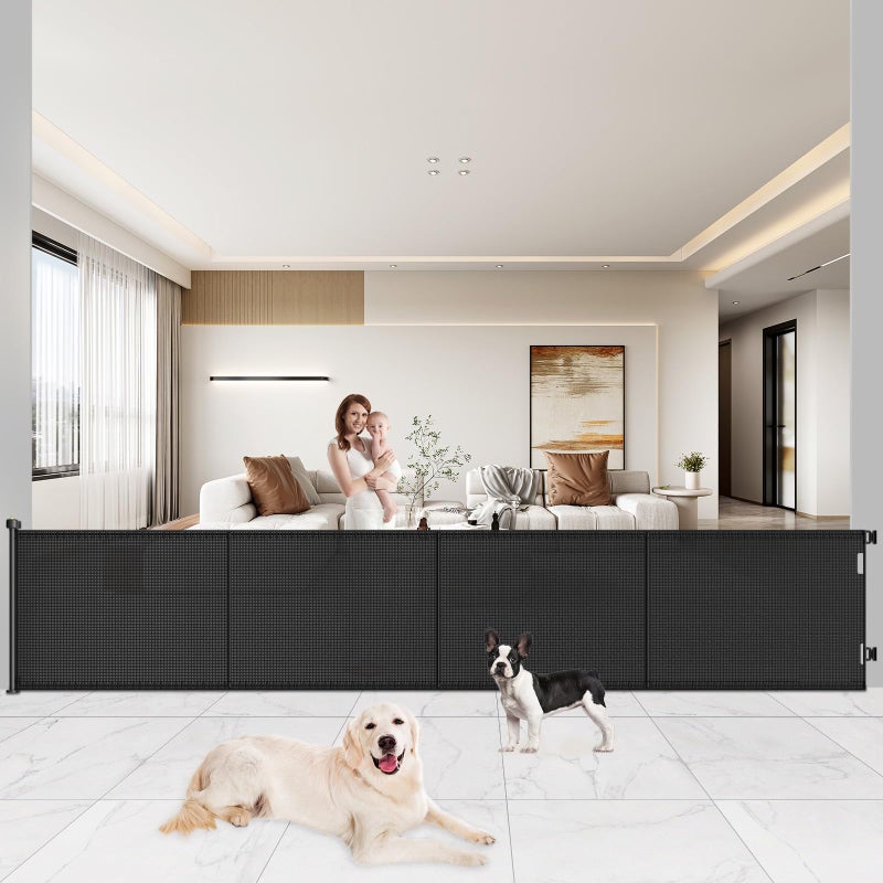 Pawtners Retractable Baby Gates Extra Wide, 41" Tall Extends up to 200" Wide, Dog Gate Indoor for Stairs, Pet Gate with Support Rods for Doorways Hallways Garage Indoor & Outdoor-Black - Image 1