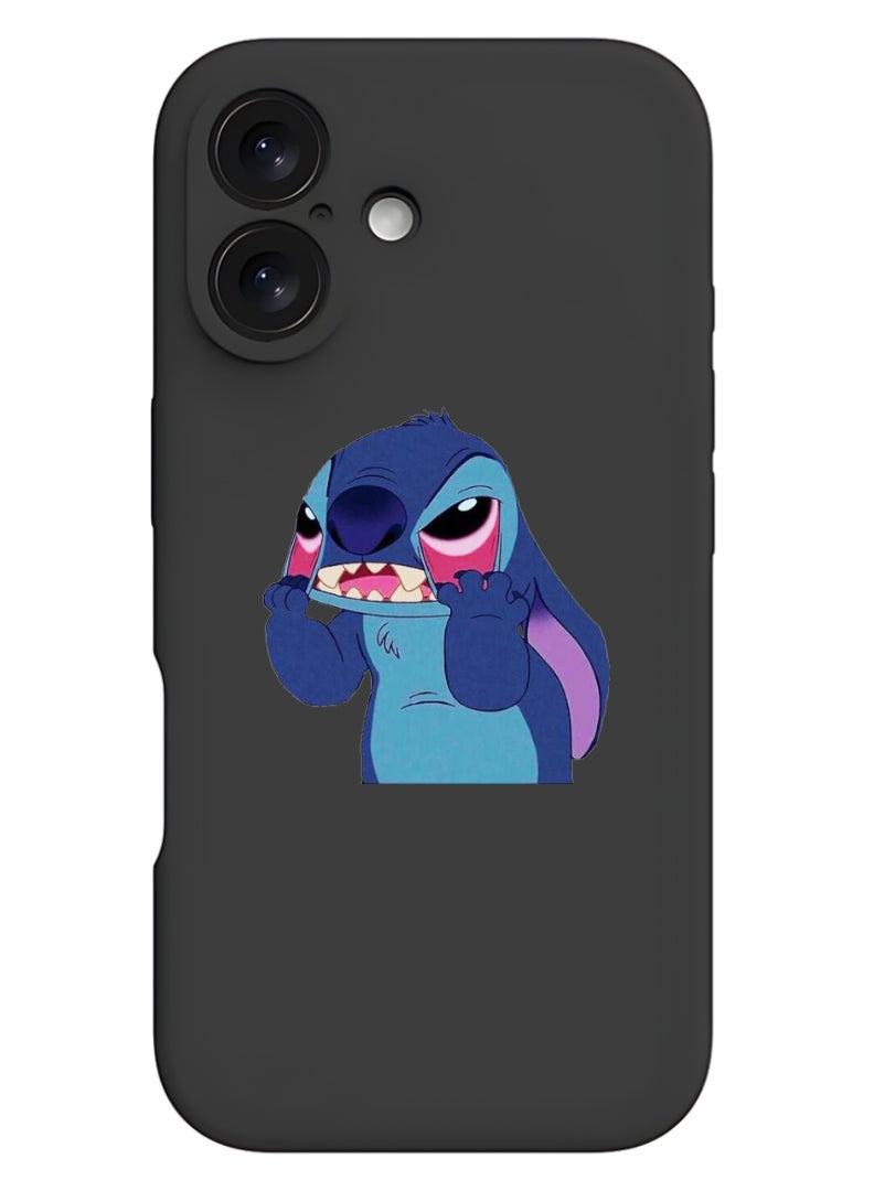 Theodor iPhone 16 Black Protective Slim Fit Case Liquid Silicone Cover with Full Body Protection Anti-Scratch Shockproof Case For iPhone - Stitch - Image 1