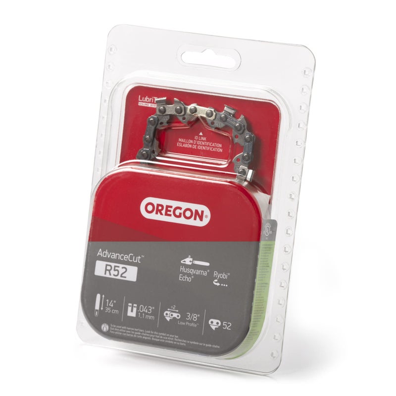 Oregon R52 AdvanceCut Chainsaw Chain for 14-Inch Bar -52 Drive Links â€“ low-kickback chain fits Husqvarna, Echo, Ryobi and more Grey