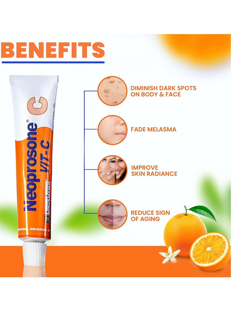 Neoprosone - NEOPROSONE, Vitamin C Gel - 1 Fl oz / 30 ml - Brightening Gel Cream for Neck, Face, Body, Armpit, Hands - For Women and Men, with Alpha Arbutin - Image 1