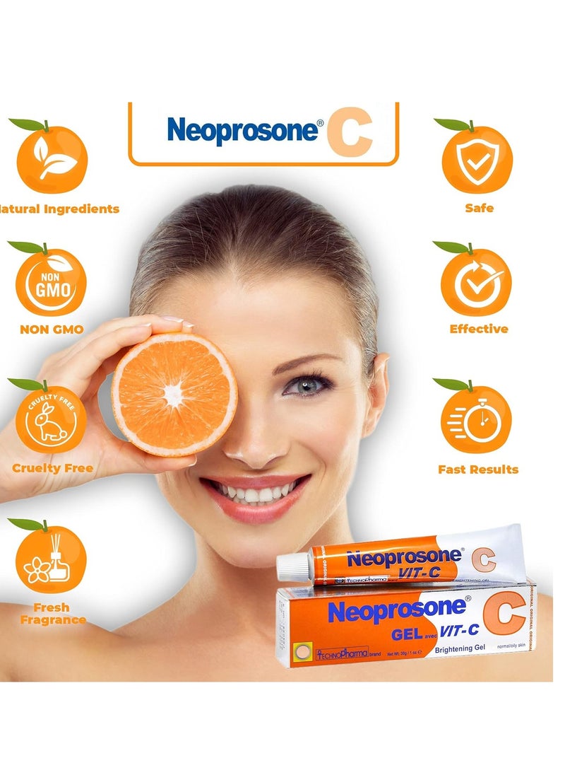 Neoprosone - NEOPROSONE, Vitamin C Gel - 1 Fl oz / 30 ml - Brightening Gel Cream for Neck, Face, Body, Armpit, Hands - For Women and Men, with Alpha Arbutin - Image 1