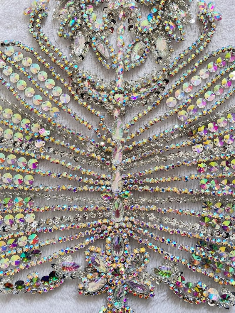 MOPISVN Pure Handmade Beads Rhinestones lace Applique Bodice Patches Trimming sew on Sequins Stones Beads Shining Heavy Decoration for Wedding Dress DIY Accessories 14.5X24.8inches (Clear AB) - Image 2