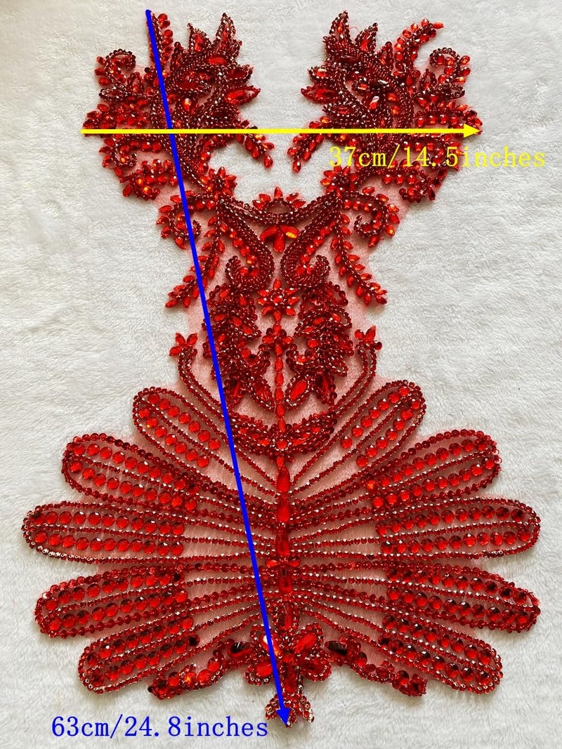 MOPISVN Pure Handmade Beads Rhinestones lace Applique Bodice Patches Trimming sew on Sequins Stones Beads Shining Heavy Decoration for Wedding Dress DIY Accessories 14.5X24.8inches (Clear AB) - Image 4