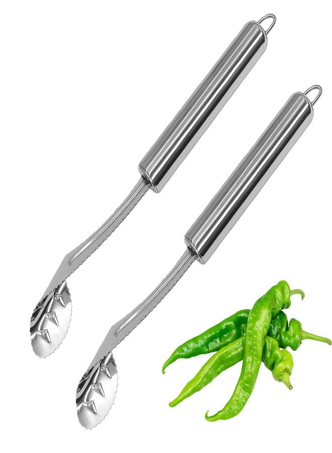 HPMAISON 2 Pcs Jalapeno Corer Tool Pepper Corer with Serrated Slice Stainless Steel Pepper Seed Remover Kitchen Fruit and Vegetable Deseeder Efficient Seeding Tool for Jalapeños Chilis Cucumber - Image 1