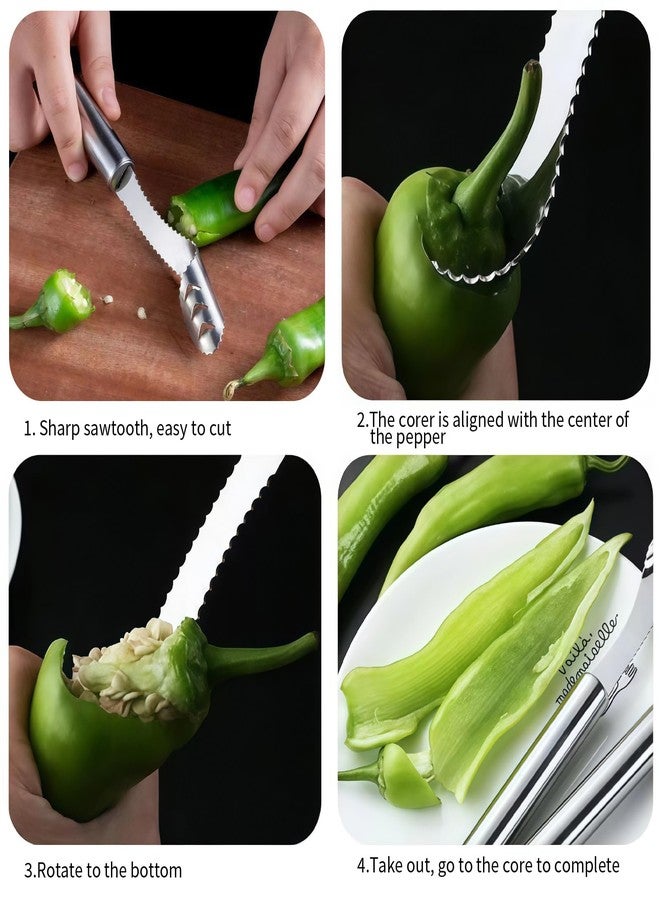 HPMAISON 2 Pcs Jalapeno Corer Tool Pepper Corer with Serrated Slice Stainless Steel Pepper Seed Remover Kitchen Fruit and Vegetable Deseeder Efficient Seeding Tool for Jalapeños Chilis Cucumber - Image 3
