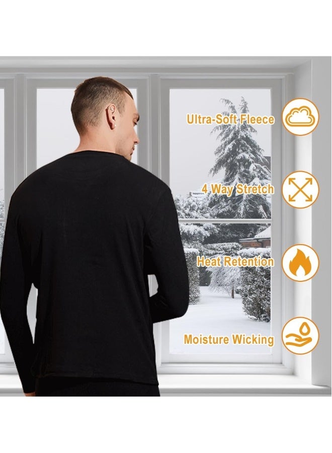 مجموعة ملابس داخلية حرارية قطنية للرجال - قميص وسروال طويل (أسود) - Image 5