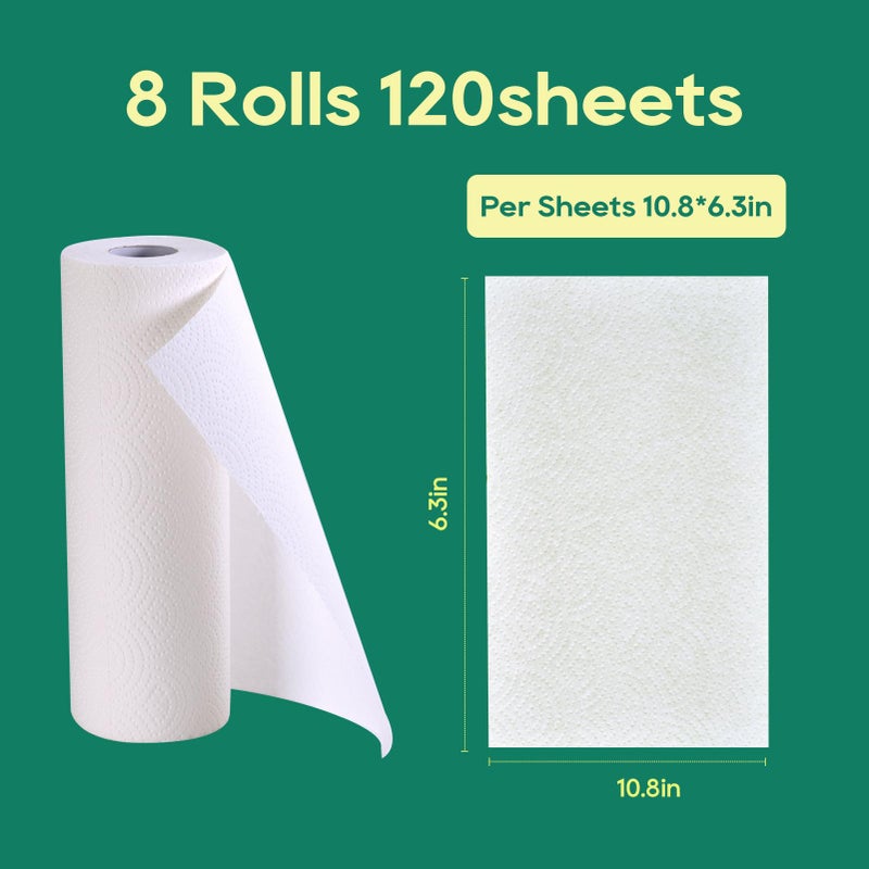 ECOlipak Bamboo Paper Towels - 8 Rolls, 2 Ply 120 Sheets- Plastic Free, Tree Free, Compostable, Disposable Kitchen Paper Towels, Soft and Absorbent, PFAS Free, White - Image 3
