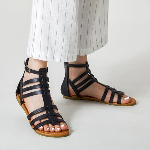 Trary Women's Sandal, Comfortable Gladiator Sandals Ankle Strap Flats Sandalias Para Mujer Beach Sandals Wide Width Open Toe Cross Strappy Sandals for Women Dressy Summer - Image 5