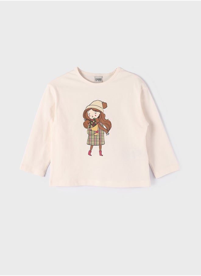 LC WAIKIKI Crew Neck Printed Long Sleeve Girl T-shirt  - Image 1