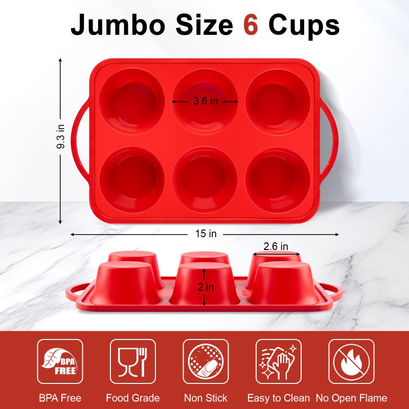 Puyeipt Jumbo Muffin Pan with Metal Frame, 6 Cup Large Cupcake Mold with Handles, Silicone Egg Bite Baking Tray, BPA Free & Non-Stick - Image 2