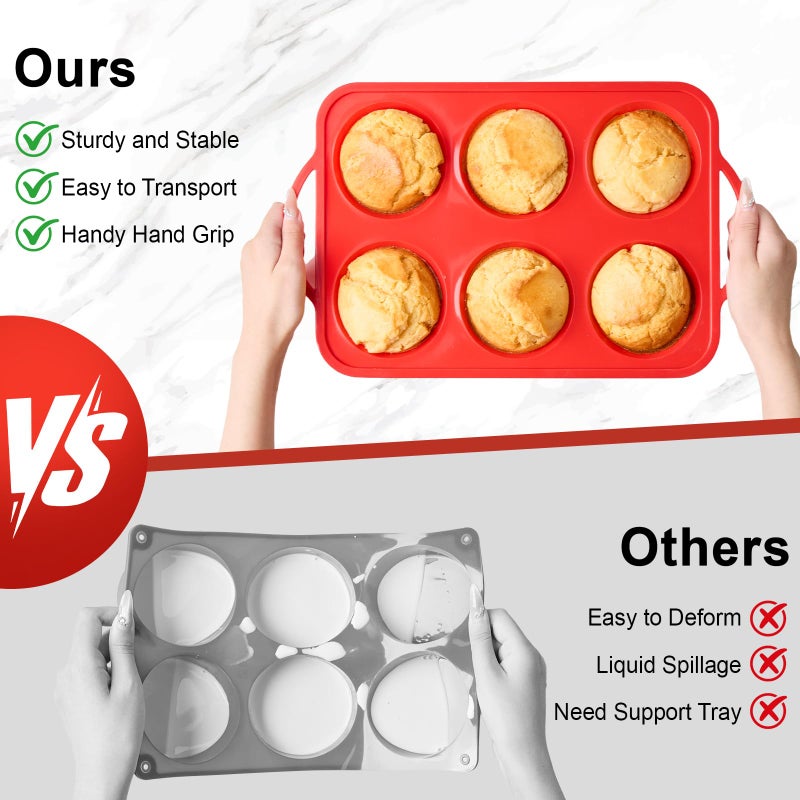 Puyeipt Jumbo Muffin Pan with Metal Frame, 6 Cup Large Cupcake Mold with Handles, Silicone Egg Bite Baking Tray, BPA Free & Non-Stick - Image 4