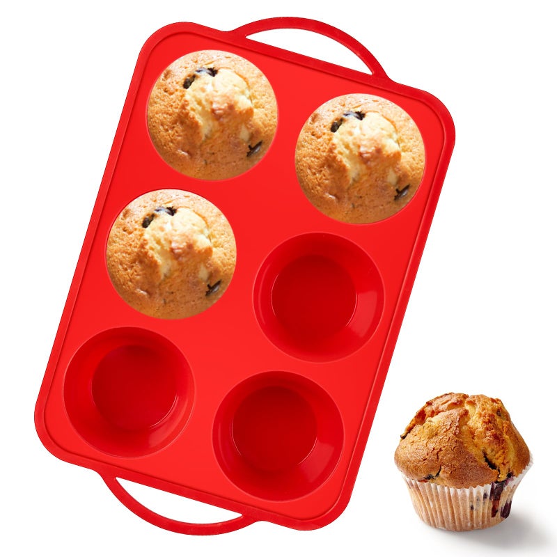 Puyeipt Jumbo Muffin Pan with Metal Frame, 6 Cup Large Cupcake Mold with Handles, Silicone Egg Bite Baking Tray, BPA Free & Non-Stick - Image 1