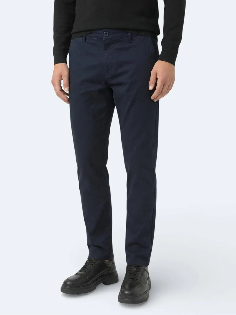Kip Navy Blue Weaving Jogging Fit Casual Cotton Blended Trousers