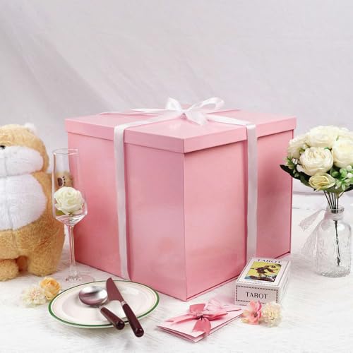 UoeRing Large Gift Box with Lid 12x12x11 Inch,Pink Gift Boxes for Presents Packaging for Birthdays,Valentine's Day,Mother's Day,Christmas with Ribbon Card Envelope Shredded Paper Fill (Glossy Pink) - Image 5