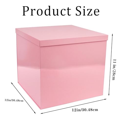 UoeRing Large Gift Box with Lid 12x12x11 Inch,Pink Gift Boxes for Presents Packaging for Birthdays,Valentine's Day,Mother's Day,Christmas with Ribbon Card Envelope Shredded Paper Fill (Glossy Pink) - Image 3
