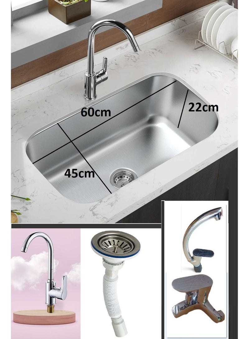 Shams Kitchen sink, 62 cm x 45 cm, 1 mm thick, with drain, 3 mixers, and an - Image 1