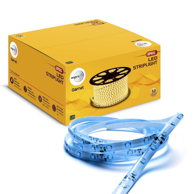 Wipro Garnet 50 mtr LED Strip Light 60 LEDsmtr Blue IP65Waterproof Flexible Rope Light for Outdoor Indoor Decoration for Diwali ChristmasStrip for Balcony False CeilingPack of 1 - Image 3