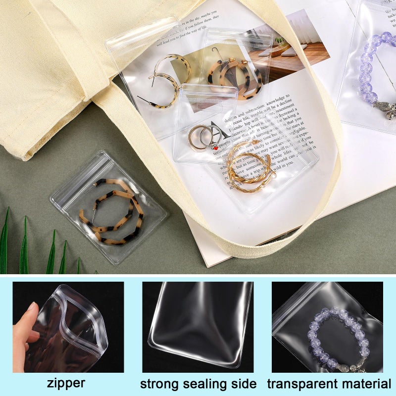 Sureio 200 Pcs Anti Tarnish Strips with Clear Plastic Jewelry Bags Sets, 100 Assorted Size Transparent Jewelry Storage Bags and 100 Anti Tarnish Strips for Packaging Rings Earrings - Image 2