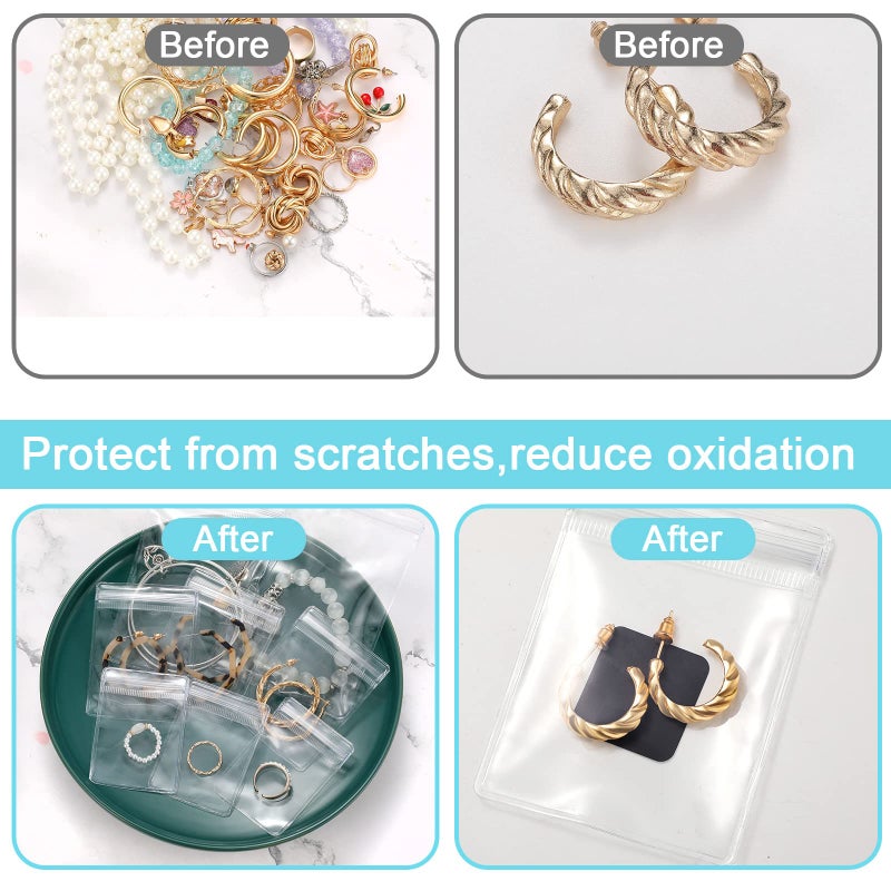 Sureio 200 Pcs Anti Tarnish Strips with Clear Plastic Jewelry Bags Sets, 100 Assorted Size Transparent Jewelry Storage Bags and 100 Anti Tarnish Strips for Packaging Rings Earrings - Image 4