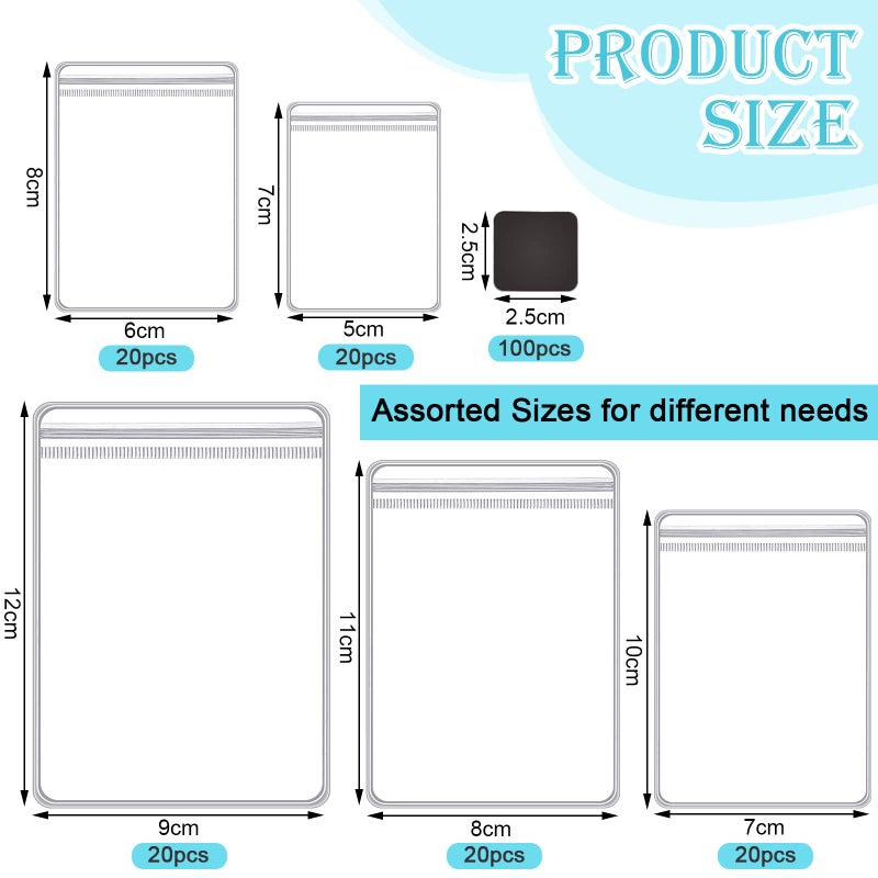 Sureio 200 Pcs Anti Tarnish Strips with Clear Plastic Jewelry Bags Sets, 100 Assorted Size Transparent Jewelry Storage Bags and 100 Anti Tarnish Strips for Packaging Rings Earrings - Image 3