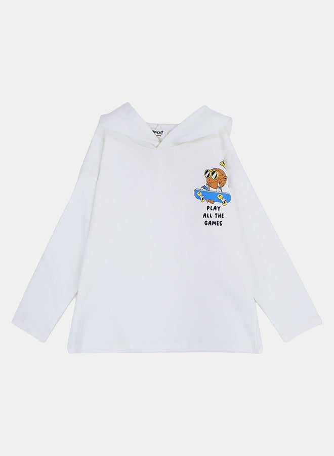 playmore Girls Cotton Hoodie – Off-White with "Play All The Games" Print - Image 1